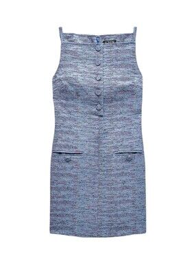 J. Crew Blue tweed mini sheath dress boat neckline wool blend office work cluele